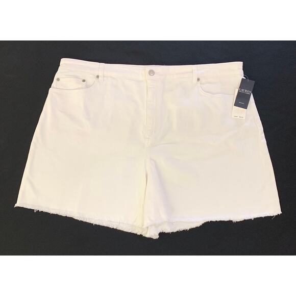 Lauren Ralph Lauren Womens White Shorts Plus Size 22W Raw Fringe Hem High Rise - Picture 2 of 14